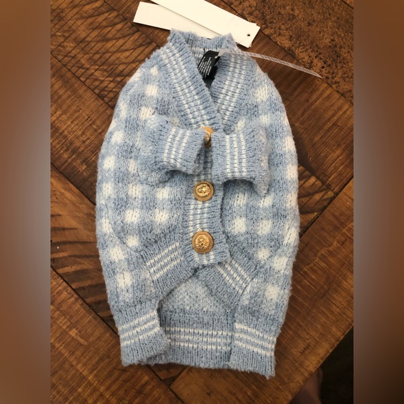 NWT Aqua Cardigan Dog Sweater in Baby Blue / White Checker - Size XS - Picture 4 of 5